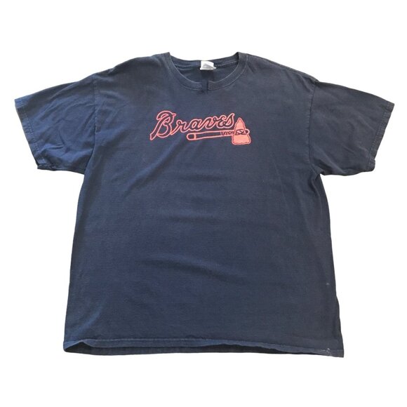 Vintage Atlanta Braves TShirt Gildan XL Navy Short Sleeve Crew Neck Cotton MLB - Picture 2 of 12